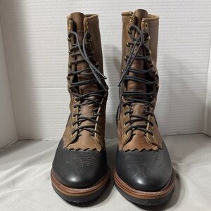 Chippewa USA Crazy Horse Packer Logger Biker Boots Brown & Black Lace Up Sz 10EE